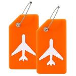 Mziart 2 Pack Silicone Luggage Tags for Suitcases Travel Bag Tags for Luggage, Baggage Suitcase Tags with Privacy Name ID Card (Orange)