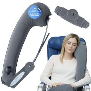 TRAVELREST Ultimate Inflatable Travel Neck & Body Pillow - Travel Essentials, Comfort and Upper Body Support, Airplane Neck Pillow for Long Flight, Straps to Airplane Seat & Car, for All Ages - Grey