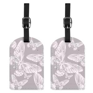 BHAHB 2 Pack Luggage Tag Luggage Tags PU Leather Suitcase Tags Aesthetic Cute Funny Travel Bag Labels for Women Girls-Grey Butterfly