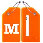 Gostwo 2 Pack Silicone Luggage Tags for Suitcases, 26 Initial Letter Baggage Labels Handbag School Bag Suitcase Instrument Tag with Stainless Steel Loop(Orange)(Letter M)