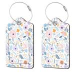 2 Pcs Luggage Tags for Suitcase, Cute Unique PU Leather Travel Bag Tag with Privacy Cover ID Label Address Card and Durable Metal Ring Suitable for Men Women Children Backpack,Colorful Flowers A