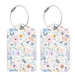 2 Pcs Luggage Tags for Suitcase, Cute Unique PU Leather Travel Bag Tag with Privacy Cover ID Label Address Card and Durable Metal Ring Suitable for Men Women Children Backpack,Colorful Flowers A