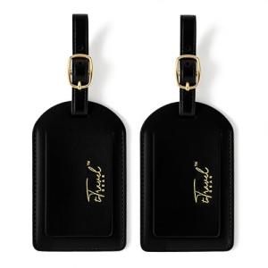 toTravelGear Luggage Tags for Suitcases,2 Pack PU Leather Privacy Protection Bag Tags Travel Accessories Essentials,Black