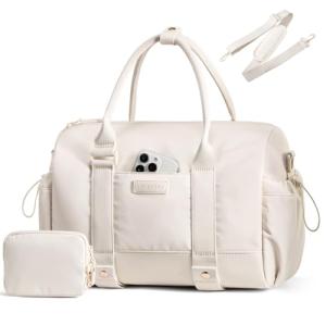LOVEVOOK Small Gym Bag for Women with Yoga mat Holder, Mini Duffle Bag for Travel with Wet Pocket, Overnight Personal Item Bags (White, 14.5 inch-Small-2Pcs)