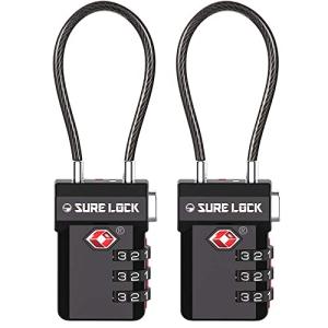 SURE LOCK TSA Approved 3-Digit Combination Luggage Locks – Open Alert Indicator, Re-settable Code with Zinc Alloy Body, Easy-Read Dials for Suitcase, Backpack, Gym Locker & Toolbox(Black 2 Pack)