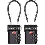 SURE LOCK TSA Approved 3-Digit Combination Luggage Locks – Open Alert Indicator, Re-settable Code with Zinc Alloy Body, Easy-Read Dials for Suitcase, Backpack, Gym Locker & Toolbox(Black 2 Pack)