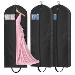 KEETDY 65" Long Garment Bags for Travel 4" Gusseted Dress Bag for Hanging Clothes Cover 3 Packs Clothing Protector for Closet Storage for Gowns, Coats, Black