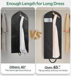 KEETDY 65" Long Garment Bags for Travel 4" Gusseted Dress Bag for Hanging Clothes Cover 3 Packs Clothing Protector for Closet Storage for Gowns, Coats, Black