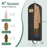 KEETDY 65" Long Garment Bags for Travel 4" Gusseted Dress Bag for Hanging Clothes Cover 3 Packs Clothing Protector for Closet Storage for Gowns, Coats, Black