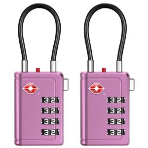 Puroma TSA Approved Luggage Travel Locks with Open Alert Indicator, 4 Digit Combination Resettable Code Zinc Alloy Lock for Suitcase, Backpack, Bag, Toolbox, Locker (2 Pack, Rose Purple)