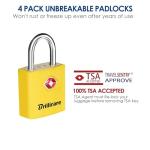 BRILLIRARE 4 Pack TSA Approved Luggage Locks with Keys, Travel Padlock, Zinc Alloy Waterproof Keyed Lock, TSA Outdoor Metal Lock for Lockers, Bags, Backpack, Gym, Gate-Yellow