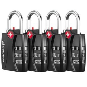 TSA Accepted Luggage Locks, Fosmon Open Alert Indicator 3 Digit Combination Padlock Codes for Travel Bag, Suit Case, Lockers, Gym, Bike Locks or Other (4 Pack)