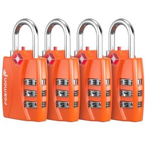 Fosmon TSA Accepted Luggage Locks (Orange - 4 Packs), Open Alert Indicator 3 Digit Combination Padlock Codes for Travel Bag, Suit Case, Lockers