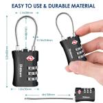 BRILLIRARE 2 Pack TSA Approved Luggage Locks, Combination Travel Cable Padlock, 3-Digit Waterproof Lock, TSA Accepted Outdoor Keyless Resettable Lock for Lockers, Bags, Gym, Gate-Black