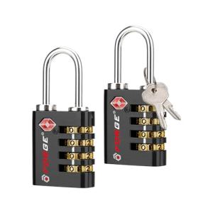 Forge Dual-Opening: Key or Combination Access Lock, Use Key to Recover Code If Forgotten, TSA Approved Locks for Luggage, Pelican case, Travel, Gym, School, Stainless Steel Shackle. (Black 2 Pk)