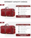 Gonex 150L Large Foldable Travel Duffle Bag with Shoes Compartment, Packable Lightweight Water Repellent Duffel Bag for Camping Gym Weekender Bag Red