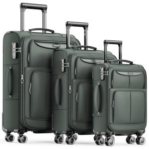 SHOWKOO Luggage Sets 3 Piece Softside Expandable Lightweight Durable Suitcase Sets Double Spinner Wheels TSA Lock Armygreen (20in/24in/28in)