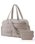 BAGSMART Gym Bag for Women, Lightweight Puffer Duffle Bag 2-PC Travel Bag, 31L Weekender Overnight Bag Quilted Carry On Tote Bag, Diaper Hospital Dance bag for Travel, Gym, Water Resistant, Camel