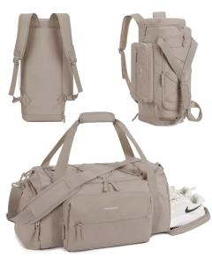 BAGSMART 4-IN-1 Gym Bag for Women, TSA Lightweight Duffle Bag for Travel with Shoe Compartment & Wet Pocket, 30L Carry On Weekender Bags for Women,Water Resistant Travel Duffel Backpack,Camel