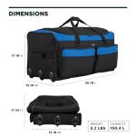 Travelers Club 3-Wheel Rolling Expandable Duffle Bag, Black/Blue, 36-Inch