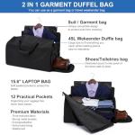 Garment Bags for Travel Large Suit Bag for Men Carry On Garment Bag Convertible Garment Duffle Bag with Shoes Compartment,2 in 1 Hanging Dress Suitcase Suit Travel Bags,Black