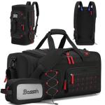 Bosstin Gym Bag for Men & Women, 45L Travel Duffle Sports Duffel Bag Gym Weekender Overnight Backpack with Shoe Compartment (Black)