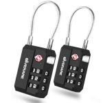 2 Pack TSA Approved Travel Luggage Locks, Cable Combination Lock 3-Digit, Keyless Suitcase Padlocks, Weatherproof Padlock for Locker, Golf Bag, Gun Case, Backpack, Anti Theft, Easy Read Dials-Black