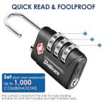 BRILLIRARE 4 Pack TSA Approved Luggage Locks, Combination Travel Padlock, 3-Digit Waterproof Lock, TSA Accepted Outdoor Keyless Resettable Lock for Lockers, Bags, Backpack, Gym, Gate-Black