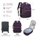 LOVEVOOK 40L Large Travel Backpack for Women Men, 17 Inch Carry on Backpack for Traveling on Airplane, Personal Item Travel Bag Airline Approved, Business Causal Weekender Backpack, Purple-Black