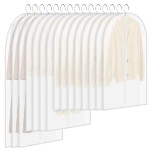 15 Pack Garment Bag with Zipper Plastic Garment Bags for Hanging Clothes Dresses Clear Suit Cover Bags for Closet Storage Short Coats, Jackets, Shirts 24" x 40"/47"/55"