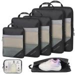 PFEYRPK Compression Packing Cubes for Travel - Compressible, Lightweight, and Space-Saving Packing Cubes, Travel Essentials for Efficient Organizers (Black, 7 Set)