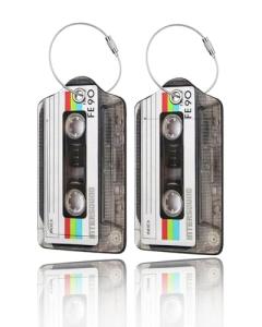 GACCAP 2 Pack Luggage Tags for Suitcase, Privacy Cover ID Label with Stainless Steel and Address Card for Travel Bag Backpack Cruise Ship Essentials Tag Women Men - Retro Cassette Tape