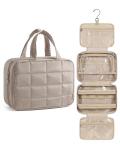 BAGSMART Travel Toiletry Bag for Womne, Hanging Travel Bag for Toiletries, Puffy Makeup Cosmetic Bag Organizer, Carry-on Travel Accessories Essentials, Camel