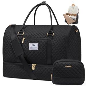LOVEVOOK Convertible Garment Bag for Women with Shoe Pouch, Carry On Travel Duffel Bag with Toiletry Bag, 2 in 1 Hanging Suitcase Suit Bag, Waterproof Weekender Bag for Business Trip, Wedding, Black