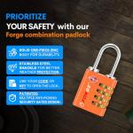 Forge Dual-Opening: Key or Combination Access Lock, TSA Approved Locks for Luggage, Pelican case, Travel, Gym, School, Stainless Steel Shackle.(Orange, 2 Pk)