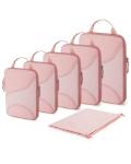 BAGSMART Compression Packing Cubes for Travel, 6 Set Packing Cubes for Suitcases, Compression Suitcases Organizers Bag Set for Travel Essentials, Lightweight Packing Organizers Baby Pink
