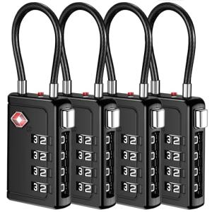 Puroma TSA Approved Luggage Travel Locks with Open Alert Indicator, 4 Digit Combination Resettable Code Zinc Alloy Lock for Suitcase, Backpack, Bag, Toolbox, Locker (4 Pack, Black)