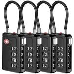 Puroma TSA Approved Luggage Travel Locks with Open Alert Indicator, 4 Digit Combination Resettable Code Zinc Alloy Lock for Suitcase, Backpack, Bag, Toolbox, Locker (4 Pack, Black)