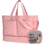 Double Bus Travel Duffle Weekender for Women, Large Gym Tote with Shoe Compartment & Adjustable Strap, Carry On Overnight Bag (Pink)