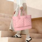 Double Bus Travel Duffle Weekender for Women, Large Gym Tote with Shoe Compartment & Adjustable Strap, Carry On Overnight Bag (Pink)