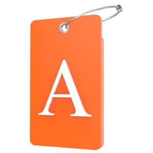 Gostwo 2 Pack Luggage Tags for Suitcases, 26 Initial Letter Travel Luggage Baggage Identification Labels ID Tag Fully Bendable Tags with Stainless Steel Loop (Orange) (Letter A)