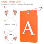 Gostwo 2 Pack Luggage Tags for Suitcases, 26 Initial Letter Travel Luggage Baggage Identification Labels ID Tag Fully Bendable Tags with Stainless Steel Loop (Orange) (Letter A)