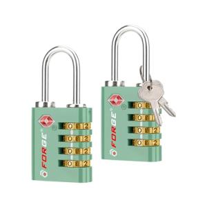Forge Dual-Opening: Key or Combination Access Lock, TSA Approved Locks for Luggage, Pelican case, Travel, Gym, School, Stainless Steel Shackle. (Green, 2 Pk)