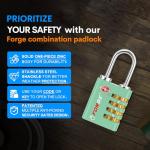 Forge Dual-Opening: Key or Combination Access Lock, TSA Approved Locks for Luggage, Pelican case, Travel, Gym, School, Stainless Steel Shackle. (Green, 2 Pk)