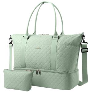 HOTOR Travel Duffel Bag - Weekender Bags for Women, Carry On Overnight Bag with Shoe Compartment, with Toiletry Bag for Travel Essentials and Travel Accessories, Green, 13.4"×17.3"×7.9"