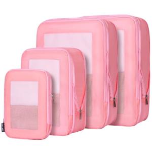 HDKJDPG 4 Set Ultralight Compression Packing Cubes Travel for Suitcases ，Compressible Mesh Packing Cubes for Travel Women Packing Organizers (Pink)