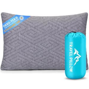 1 MIDDLE ONE Travel Pillow for Sleeping Camping, Memory Foam Small Pillow with Breathable Cover for Backpacking, Airplane, Car (17.5 x 12 Inch)