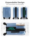 BAGSMART Expandable Carry On Luggage 22x14x9 Airline Approved, 1OO% PC Lightweight Hard Shell Suitcase, 20 Inch Travel Luggage with Spinner Wheels, Waterproof Rolling Suitcase,Blue