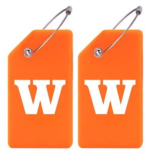 Gostwo 2 Pack Silicone Luggage Tags for Suitcases, 26 Initial Letter Baggage Labels Handbag School Bag Suitcase Instrument Tag with Stainless Steel Loop(Orange)(Letter W)