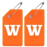 Gostwo 2 Pack Silicone Luggage Tags for Suitcases, 26 Initial Letter Baggage Labels Handbag School Bag Suitcase Instrument Tag with Stainless Steel Loop(Orange)(Letter W)